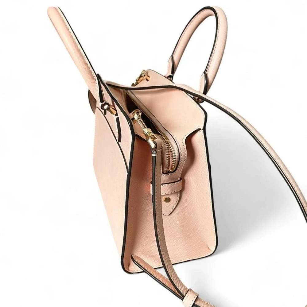 Kate Spade Blush Pink Saffiano Leather Satchel Crossbody Bag Gold Hardware Purse